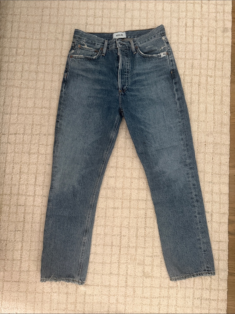 Agolde women’s Washed Blue Straight Jeans